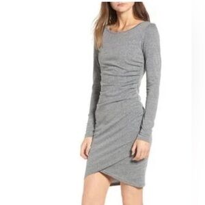 Leith Ruched Body-Con Heather Gray Long Sleeve Dress, Size M